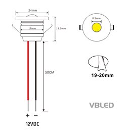 1W LED Mini Recessed Spotlight "ALDYNE" Silver - 12VDC - IP65 - 3000K